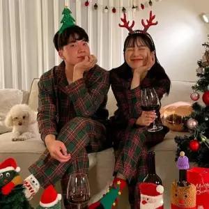 3종세트 수면 커플 잠옷 파티의상 크리스마스 홀리데이 파자마 파자마+머리띠+루돌프