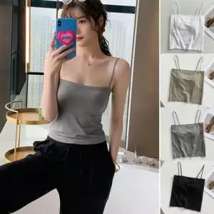 여자 여성 이너티 요가복 얇은 캐미솔 캡 노와이어 스포츠 브라 끈나시 민소매 내장