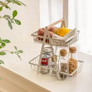 과일 트레이 철제 우드핸들 바스켓 디저트 2단 바구니