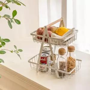 과일 바구니 바스켓 2단 트레이 디저트 우드핸들 철제