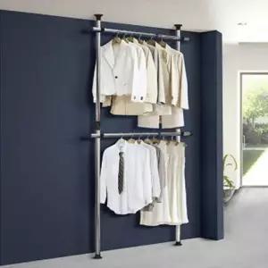 벽 시스템 옷걸이 파이프 행거 폴 2단 고정식행거 WDB8433