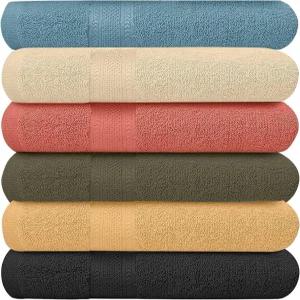 카하프 컬렉션 6종 목욕 타월 세트 27 x 54 인치 100 면 더 크고 가벼운 무게 빨리 말리기 다중 색상 6팩