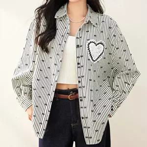 [패션시그널]리본도트 하트패치 셔츠블라우스 E3ADC5