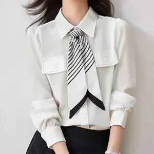 [패션시그널]스카프타이 스티치패턴 셔츠블라우스 F4E5EC