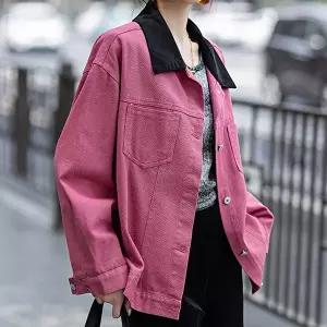 [패션시그널]배색카라 핑크데님자켓 63E4BB