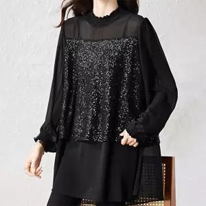 [패션시그널]스팽글보드 롱블라우스 E66C01