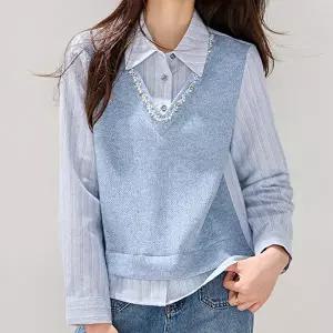 [패션시그널]비즈라인 조끼레이어드 셔츠블라우스 D9E029