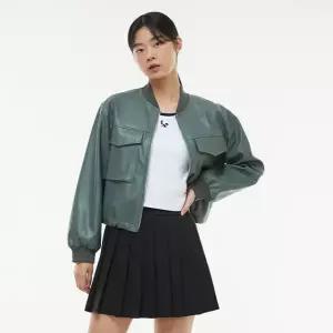 시보리 크롭 레더 점퍼 AP3LZ860