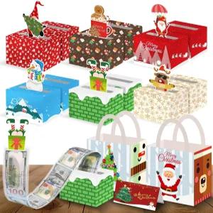 현금 선물용 로뱅 12PCS 크리스마스 머니 박스 60개의 스타일 서프라이즈 풀 홀더 120개의 투명 가방