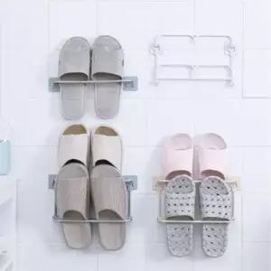 ( )커플형 무타공 2단 슬리퍼 정리 홀더 걸이 욕실 옷 행거 벽 고리 다용도