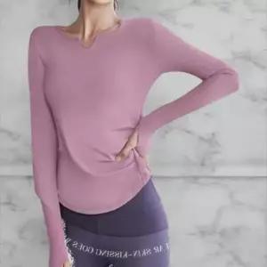 여성 슬림핏 브이넥 긴팔 요가 탑