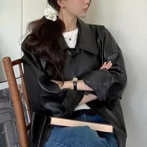 레더점퍼 여자 오버핏 가을 라이더자켓 은은광택 레더자켓 점퍼