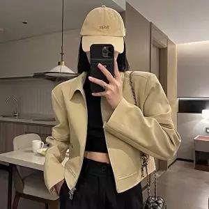 울자켓크롭자켓 가을 크롭 카라 집업 자켓 여성 블루종 간절기 아우터