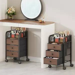 SWTYMIKI 롤링 메이크업 오거나이저 카트 - 바닥 스킨케어 보관함 3개의 부직포 서랍 베니티 화장품 진열장