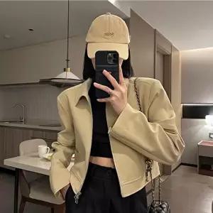 항공점퍼 깔끔한 카라넥 크롭한기장 트랜디한 여성 블루종 자켓