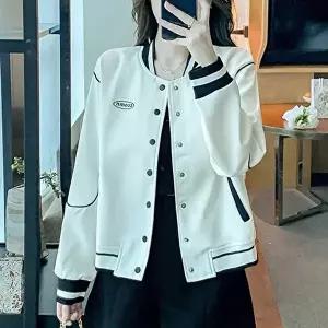 가을아우터 뒷면 레터링 자수 여성 바시티 숏자켓 베이직 블루종