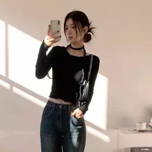 [하프클럽/]여자 초커 포인트 니트 긴팔 보트넥 티셔츠