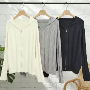 [하프클럽/]여자 니트 레이어드 스트라이프 꽈배기 집업 가디건