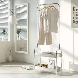 KM-R6702SS 스탠드 미드센츄리 수납 스테인리스트롤리 행거 2단 600 다용도 스탠드 옷걸이 미니 옷장 선반