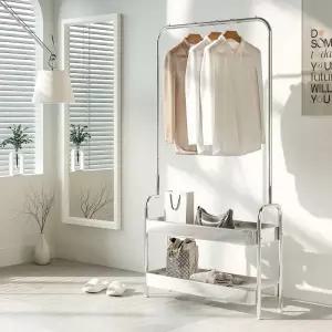 KM-R6708SS 스탠드 미드센츄리 수납 스테인리스트롤리 행거 2단 800 다용도 스탠드 옷걸이 미니 옷장 선반