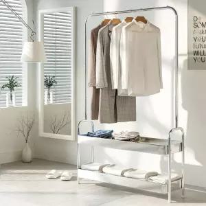 KM-R6710SS 스탠드 미드센츄리 수납 스테인리스트롤리 행거 2단 1000 다용도 스탠드 옷걸이 미니 옷장 선반