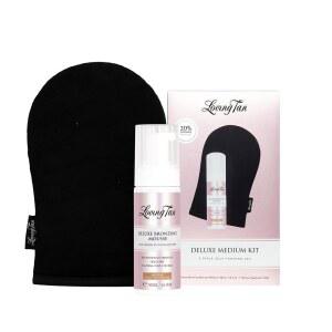 Loving Tan 디럭스 브론징 무스 셀프 탠 여행용 사이즈 키트, 미디엄 - 태너, 태닝 및 어플리케이터 장갑, 크루얼티프리, 천연 유래 DHA 400ml(1.6온스)