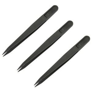 Utoolmart 3Pcs 플라스틱 정전기 방지 핀셋, 주얼리 공예 DIY 뷰티 전자제품 수리 도구용 정밀 경사 포인트 팁, 블랙