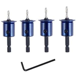 YUENTOEN 4개 카운터싱크 드릴 비트 세트, 조정 가능한 깊이 스톱을 위한 비트, 목공용 1/4인치 헥스 샹크 2.8mm 3.0mm 3.2mm 3.5mm