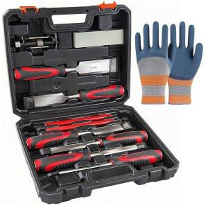 목공용 목재 끌 11개, 나무 세트 목공 도구 세트, 연마 가이드, 연마석 및 보관 케이스