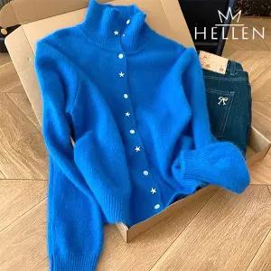 [하프클럽/] 터틀넥 버튼 니트 가디건 하이넥 비비드 컬러 스타하이넥가디