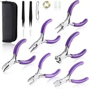 SPEEDWOX 6pc 미니 주얼리 플라이어 세트 - 더블 노즈(원형 롱) 플랫 죠 엔드 커팅 대각선 및 구부러진