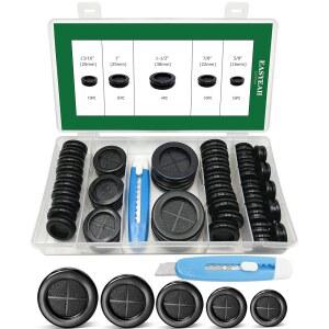 EASYA 45개 고무 그로밋 키트 구멍용 배선용 플러그 다양한 크기 블랙 1 1/2 7/8 13/16 5/8 인치 방화벽 자동차 와이어 보트 홈 데스크 홀 커버 케이블 코드 정리