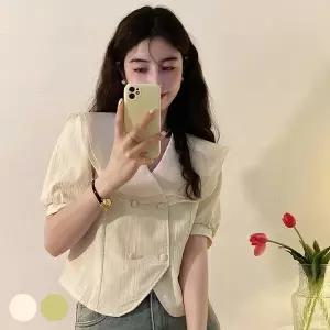 [하프클럽/]이중 레이스 빅카라 쉬폰 블라우스 오피스룩