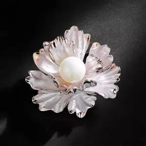 [하프클럽/]오로라 핑크 무드 꽃의 여왕 모란 진주 옷핀 브로치