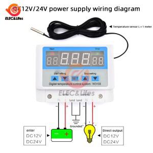 W3103 AC 220V 디지털 온도 조절기 30A 컨트롤러 스위치 벽걸이 DC 12V 24V 센서