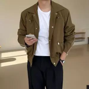 남자 카라 포켓 블루종 점퍼 봄 오버핏 크롭 숏 자켓 브라운 블랙 2