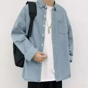 남성용 오버핏 데님 캐주얼 셔츠 청남방