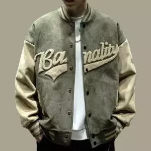 야구용 오버핏 스웨이드 바시티 점퍼 자켓 아우터