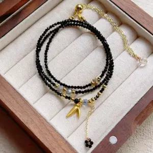 [라일리쥬얼리] Rly 여성 고급 골드 참 포인트 블랙 비즈 레이어드