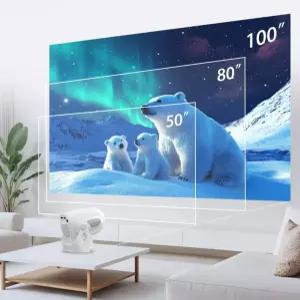 미니 컴팩트 스마트 휴대용 빔 프로젝터 전동 초점조절 90도 회전형