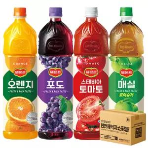 [한번에먹자] 1.5L 델몬트 과즙음료 혼합세트 (오렌지 + 포도 + 스테비아 토마토 + 매실 로우슈거) 각1개씩, 총4페트