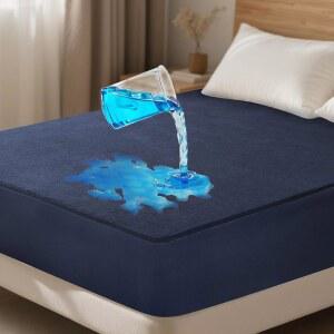 오제니 100% 방수 매트리스 프로텍터, 네이비 블루 퀸 사이즈, 깊은 포켓이 있는 핏 시트, 6인치-18인치, 프리미엄 무소음 통기성 부드러운 소재, 침대용 커버
