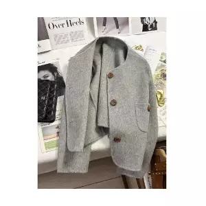 여자모직코트 그레이 리버시블 반코트 가을 겨울 모직 이른 봄 상의 도톰함 ible4