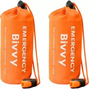 캠핑 하이킹 야외 모험을 위한 비상 침낭 휴대용 보온 2팩 나침반과 호루라기가 포함된 방수 경량 담요