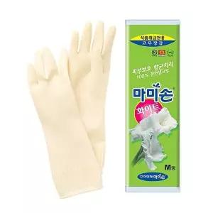 [마미손]고품질 B마미손 고무장갑 화이트밴드 중형 조리용 라텍스 천연라텍스 생고무 WFHU4YC