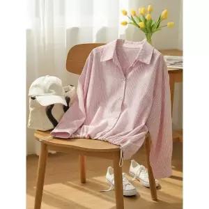 [하프클럽/샵앤]여성 카라넥 잔체크 밑단핀턱 봄신상 블라우스 셔츠 DGB-WBL-5