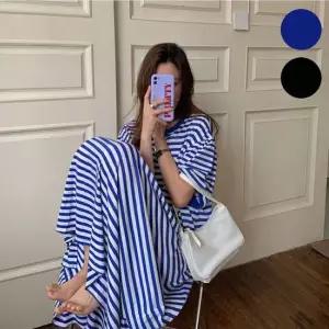 스트라이프 반팔 롱 단가라 바캉스룩 원피스 여름 이지캐주얼원피스 편한여행패션