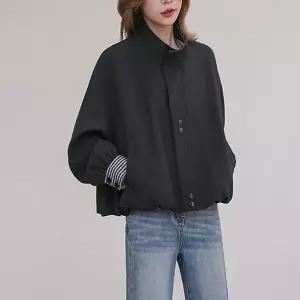 [하프클럽/블랙퀸]체크배색 볼륨 봄가을 점퍼 blk004387