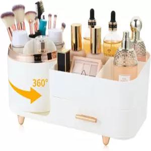 서랍 360 회전 브러시 홀더가 있는 주푸도 메이크업 오거나이저 조리대 베니티 욕실 데스크탑용 대용량