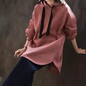 여성 빅사이즈 기모 후드티 홈웨어 겨울용 힙커버 티셔츠